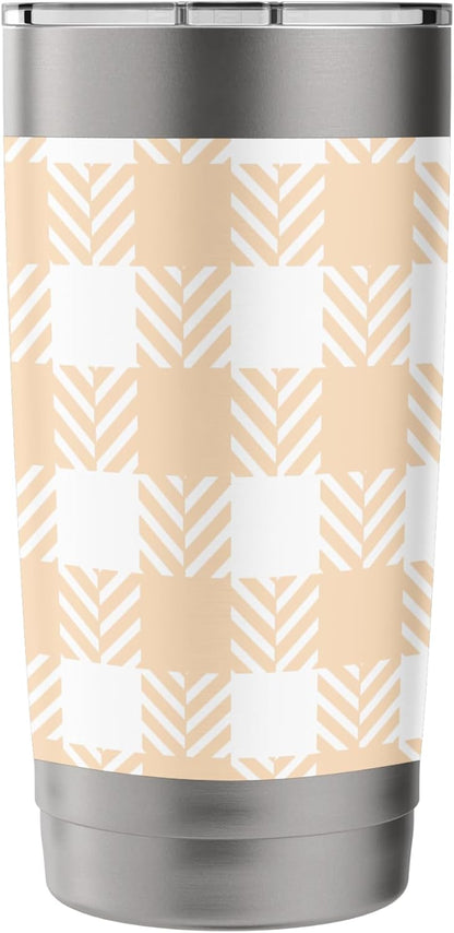 Light Peach and White Gingham Country Check Pattern Stainless Steel Insulated Tumbler