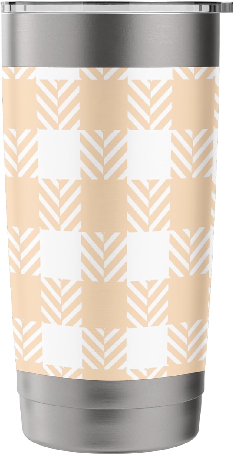 Light Peach and White Gingham Country Check Pattern Stainless Steel Insulated Tumbler