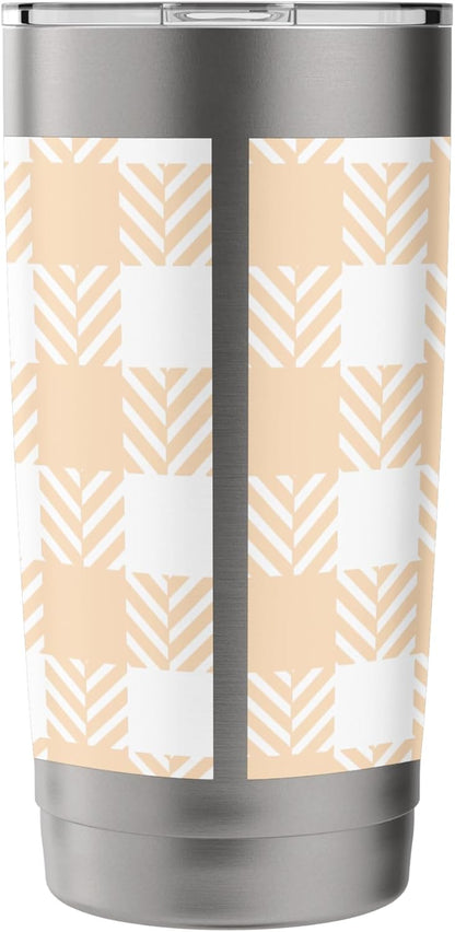Light Peach and White Gingham Country Check Pattern Stainless Steel Insulated Tumbler