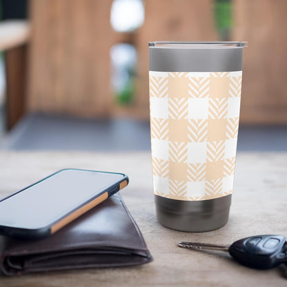 Light Peach and White Gingham Country Check Pattern Stainless Steel Insulated Tumbler