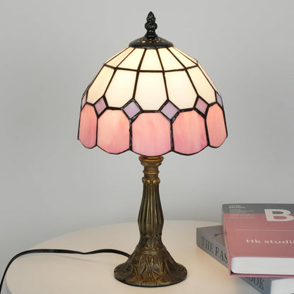 Tiffany Style Table Lamp, 8-inch Pink Stained Glass Desk Lamp