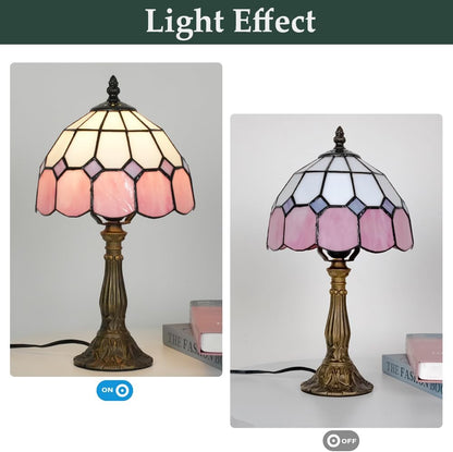 Tiffany Style Table Lamp, 8-inch Pink Stained Glass Desk Lamp