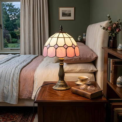 Tiffany Style Table Lamp, 8-inch Pink Stained Glass Desk Lamp
