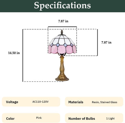 Tiffany Style Table Lamp, 8-inch Pink Stained Glass Desk Lamp