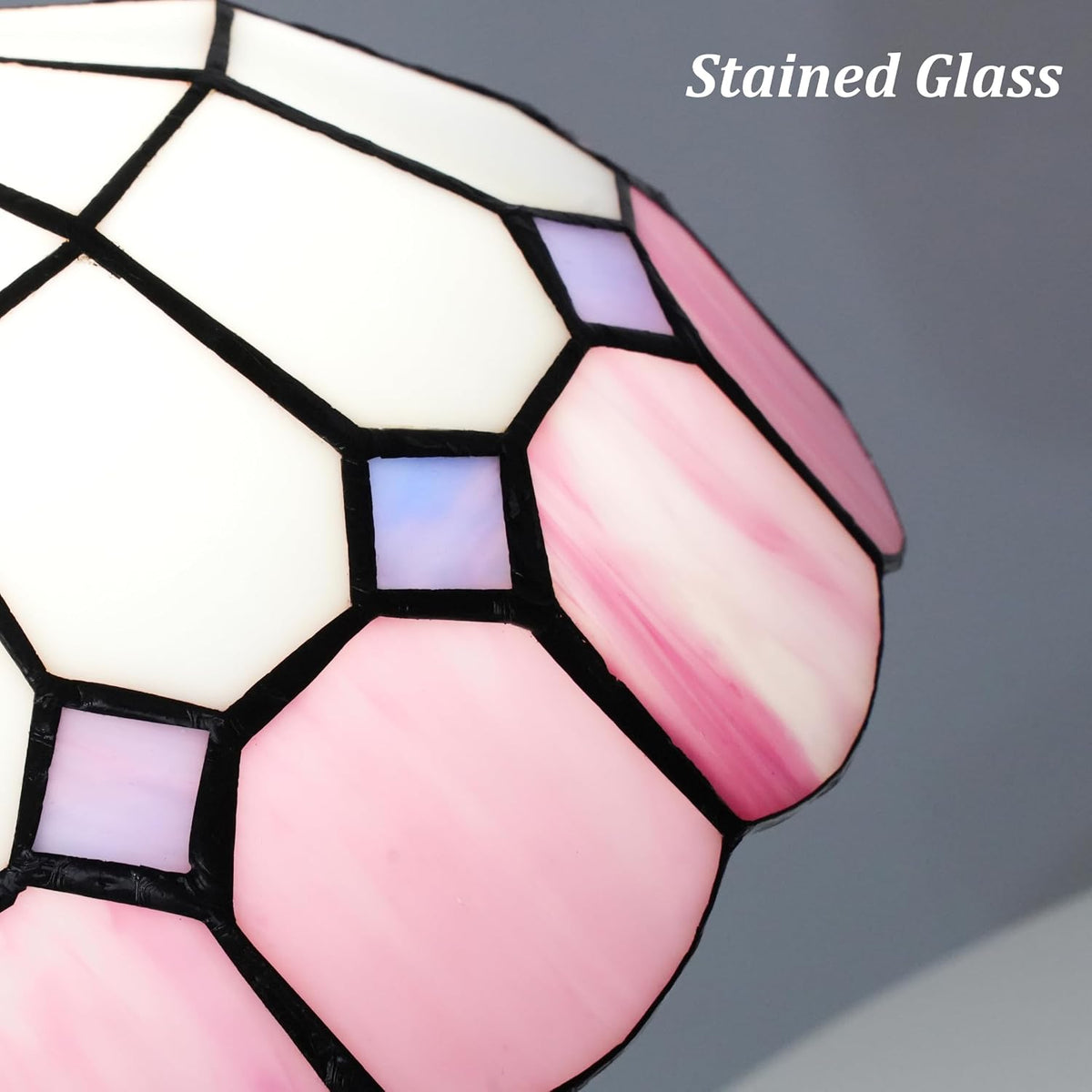 Tiffany Style Table Lamp, 8-inch Pink Stained Glass Desk Lamp
