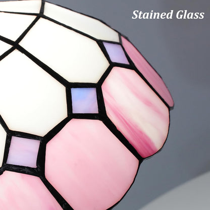 Tiffany Style Table Lamp, 8-inch Pink Stained Glass Desk Lamp