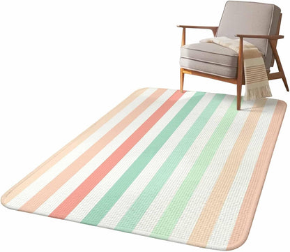5.25'x6.56' Area Rug for Living Room, Peach Pink Green Ombre Non Slip Soft Rugs for Bedroom Dining Room, Washable Low Pile Rugs Kitchen Nursery Floor Mat Throw Carpet Farmhouse Stripe Modern