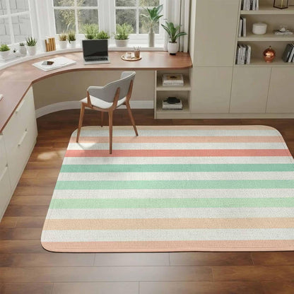 5.25'x6.56' Area Rug for Living Room, Peach Pink Green Ombre Non Slip Soft Rugs for Bedroom Dining Room, Washable Low Pile Rugs Kitchen Nursery Floor Mat Throw Carpet Farmhouse Stripe Modern