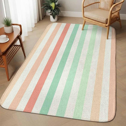 5.25'x6.56' Area Rug for Living Room, Peach Pink Green Ombre Non Slip Soft Rugs for Bedroom Dining Room, Washable Low Pile Rugs Kitchen Nursery Floor Mat Throw Carpet Farmhouse Stripe Modern