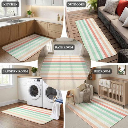 5.25'x6.56' Area Rug for Living Room, Peach Pink Green Ombre Non Slip Soft Rugs for Bedroom Dining Room, Washable Low Pile Rugs Kitchen Nursery Floor Mat Throw Carpet Farmhouse Stripe Modern