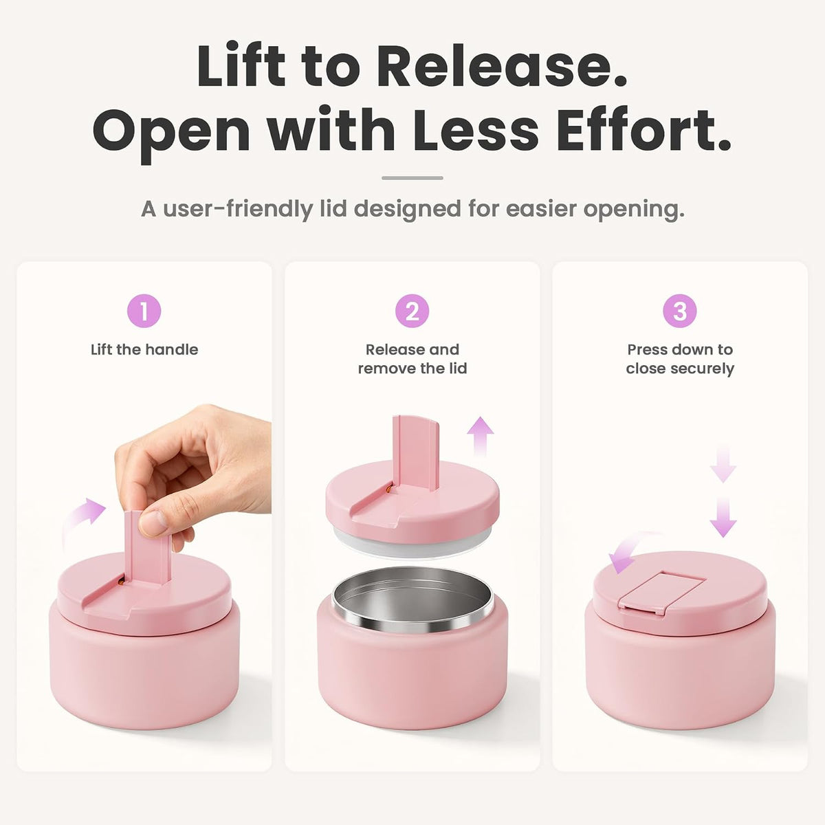 13.5oz Soup Thermo for Hot Food Kids with Buckle Lid Insulated Vacuum Food Jar Wide Mouth Leakproof Stainless Steel Lunch Container- Pink