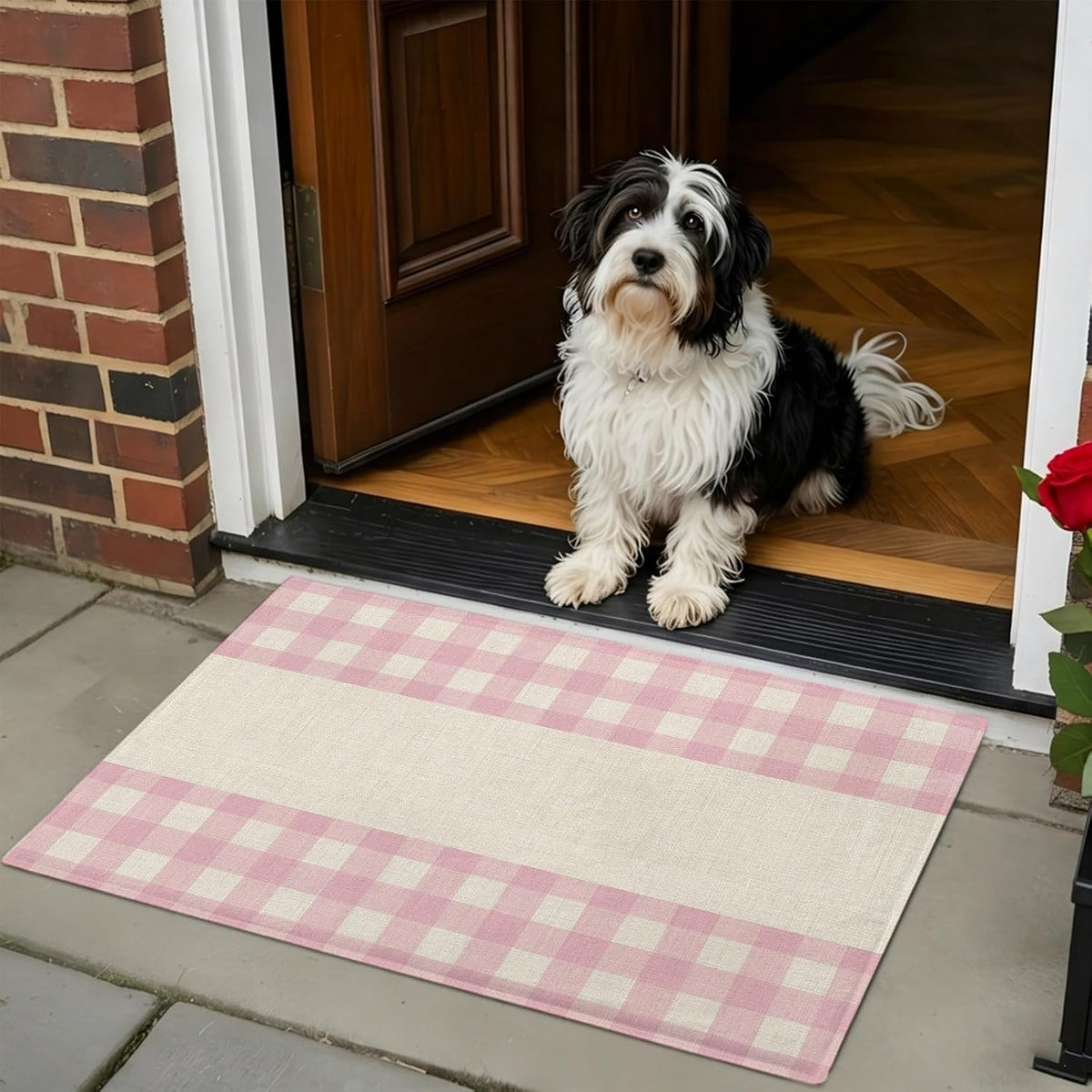 Non Slip Bath Mat for Bathroom Floor Tub, Retro Linen Pink Buffalo Plaid Bathroom Rug Water Absorbent Soft Shaggy Rugs Indoor Doormats Minimalist Checkered Mats,18x30in