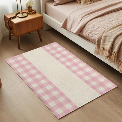 Non Slip Bath Mat for Bathroom Floor Tub, Retro Linen Pink Buffalo Plaid Bathroom Rug Water Absorbent Soft Shaggy Rugs Indoor Doormats Minimalist Checkered Mats,18x30in
