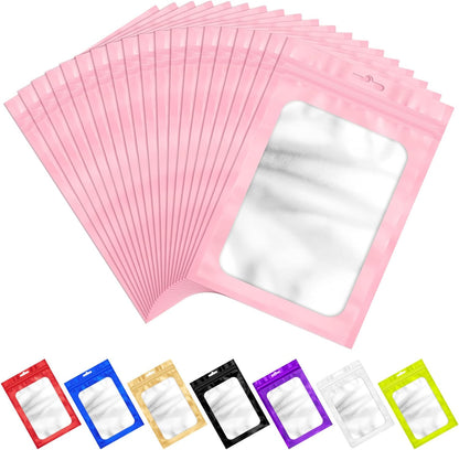 100Pcs Pink Mylar Bags, Resealable Smell Proof Small Zip Goodie Bag