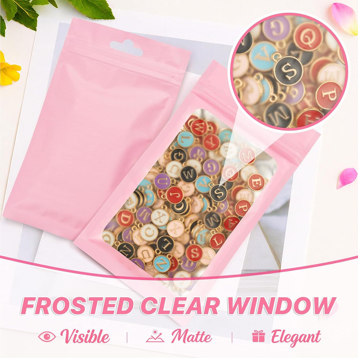 100Pcs Pink Mylar Bags, Resealable Smell Proof Small Zip Goodie Bag