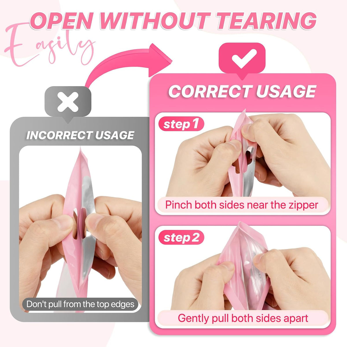 100Pcs Pink Mylar Bags, Resealable Smell Proof Small Zip Goodie Bag