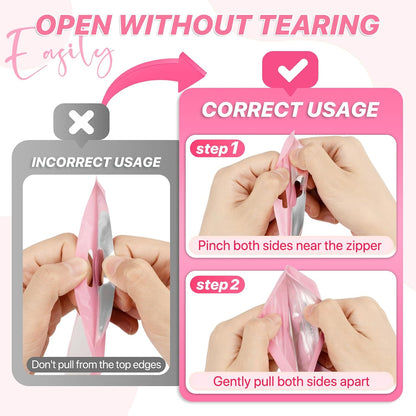 100Pcs Pink Mylar Bags, Resealable Smell Proof Small Zip Goodie Bag