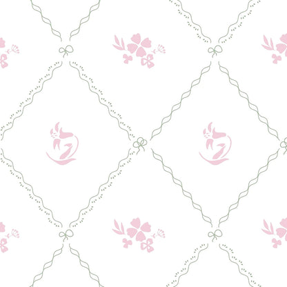 Modern Peel and Stick Wallpaper Stripe Floral Wallpaper 17.3" x 78.7" Pink White Flower Bow Contact Paper Self Adhesive Removable Wall Paper Vinyl for Bedroom Bathroom Cabinets Wall Decor