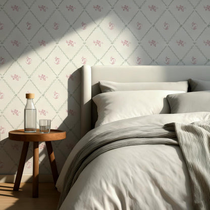 Modern Peel and Stick Wallpaper Stripe Floral Wallpaper 17.3" x 78.7" Pink White Flower Bow Contact Paper Self Adhesive Removable Wall Paper Vinyl for Bedroom Bathroom Cabinets Wall Decor