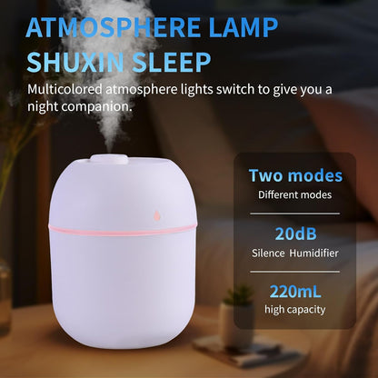 Portable Mini Humidifier Small Cool Mist Humidifier Personal Desktop USB Powered Super Quiet for Travel Car,Office,Baby Bedroom, Night Light, 2 Mist Modes, Auto Shut-off (pink)