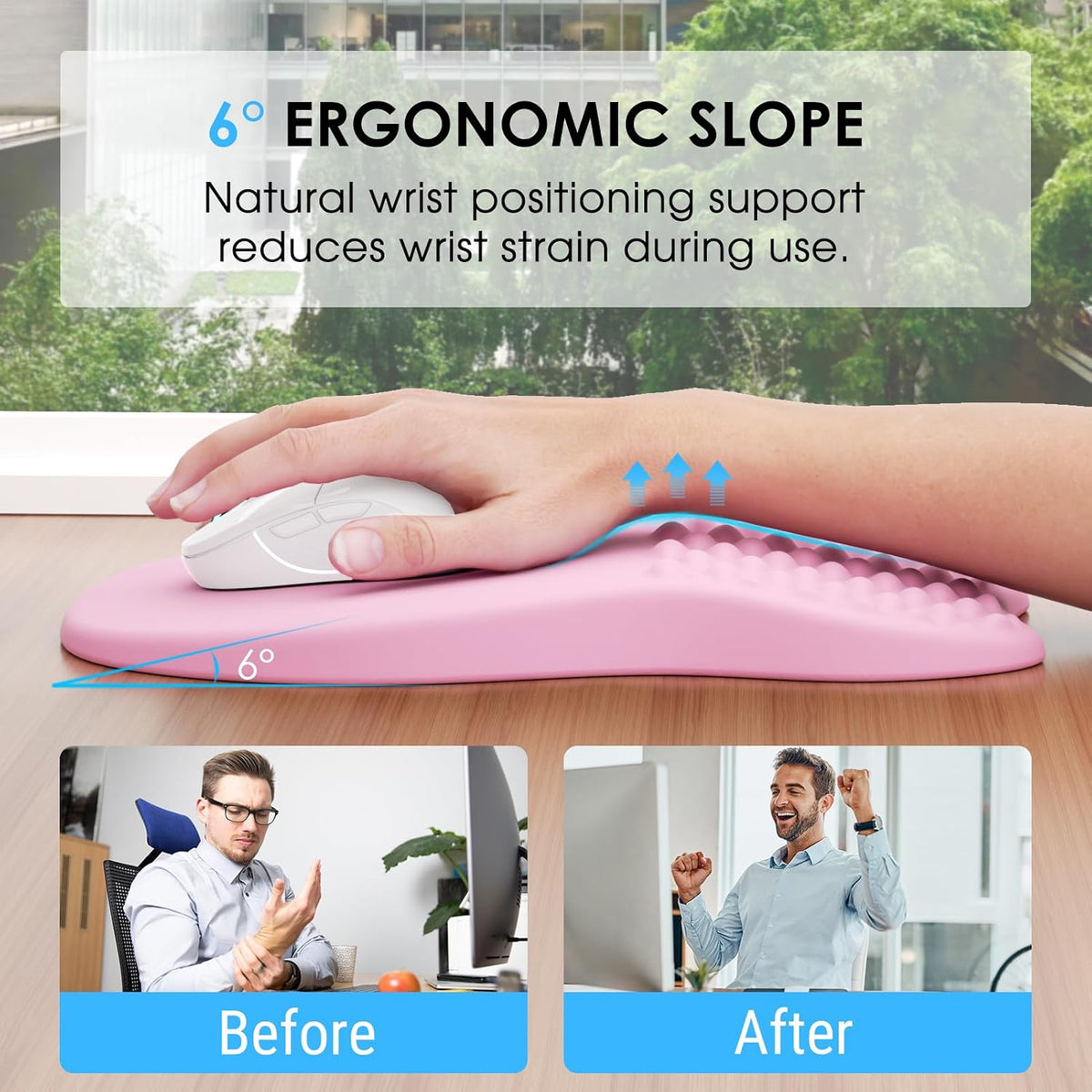 Ergonomic Mouse Pad with Wrist Support, 11.8 x 7.8 in, Pale Pink