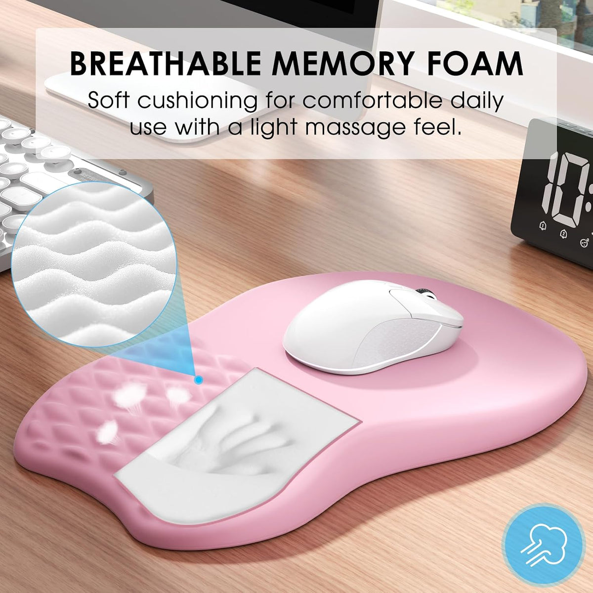 Ergonomic Mouse Pad with Wrist Support, 11.8 x 7.8 in, Pale Pink