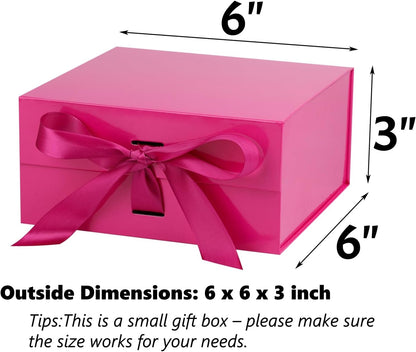 Bright Pink Gift Box,6x6x3 Inches Gift Boxes with Lids for Presents with Magnetic Closure and Ribbon for Wedding,Storage,Birthday
