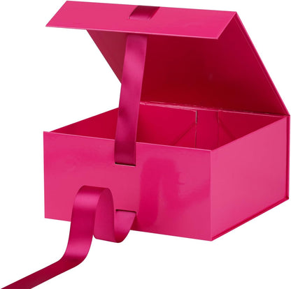 Bright Pink Gift Box,6x6x3 Inches Gift Boxes with Lids for Presents with Magnetic Closure and Ribbon for Wedding,Storage,Birthday