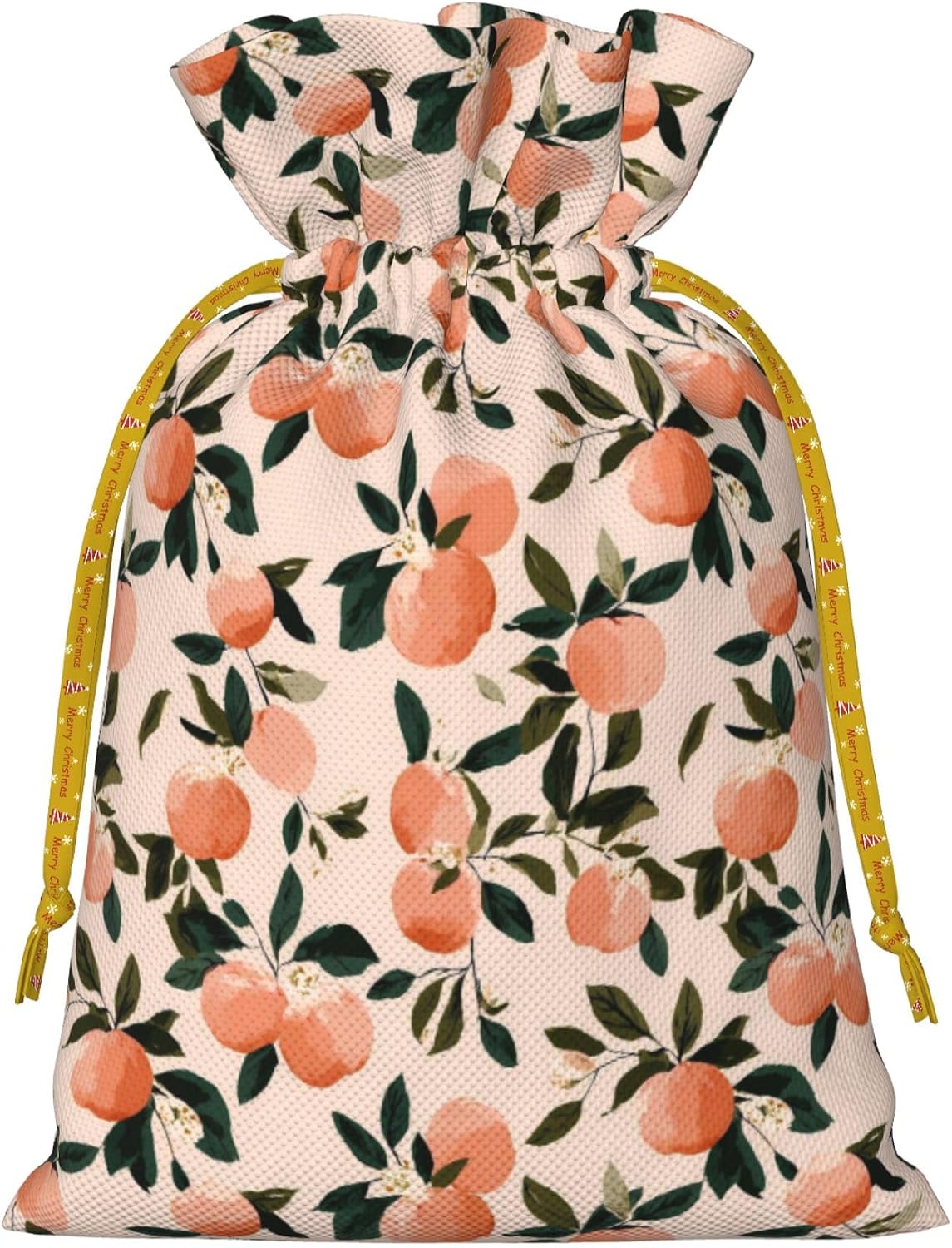 Fruits Peach 2 Pattern Holiday Gift Bags Christmas Burlap Gift Bags Drawstring for Wedding Party Favors Xmas Gifts Couple Shower Small
