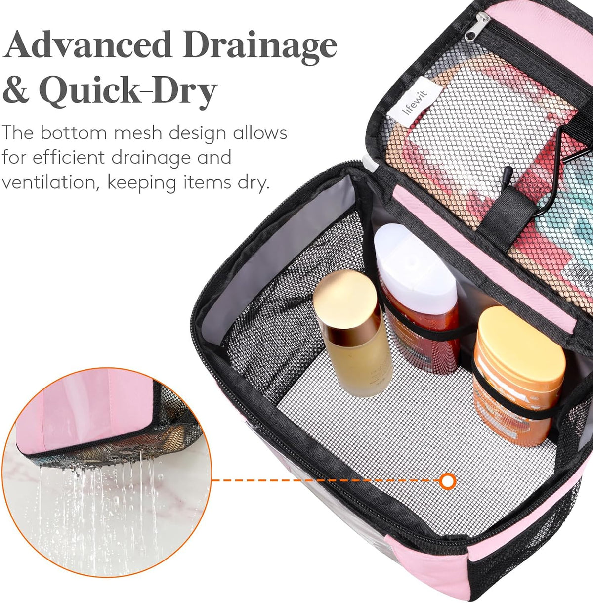 Mesh Shower Caddy, Hanging Bathroom Organizer with PVC Phone Bag