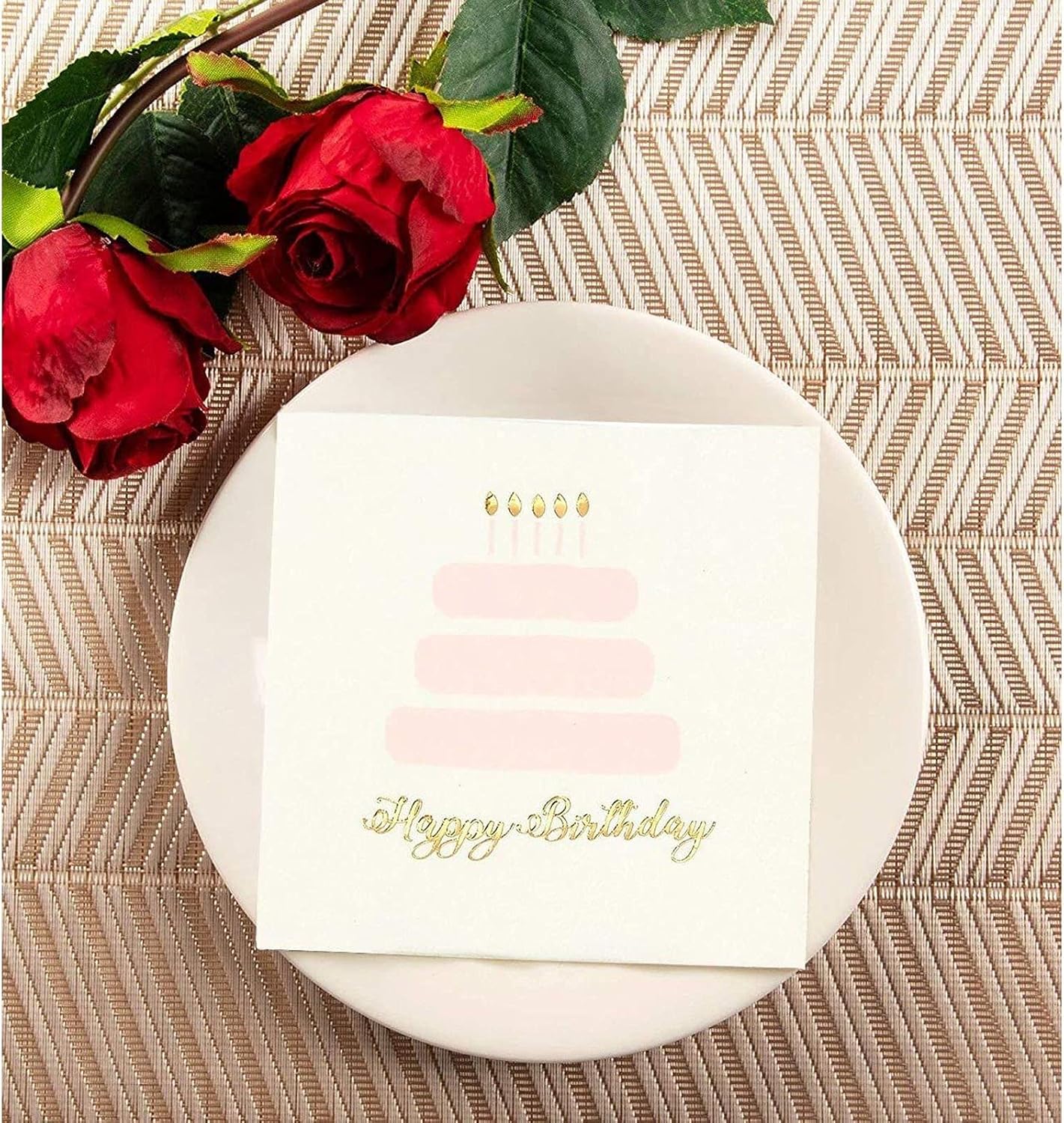50 Pack Happy Birthday Cocktail Napkins for Women with Gold Foil Accents (Light Pink, 5 x 5 In)
