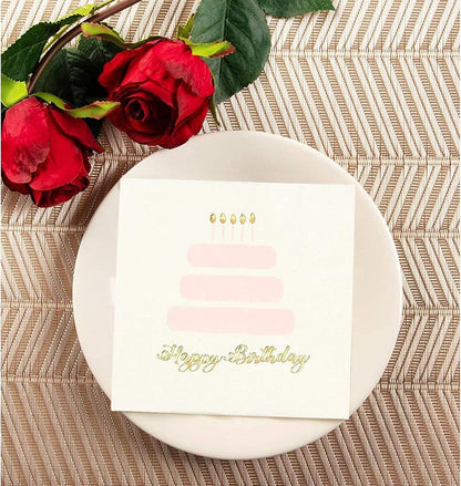 50 Pack Happy Birthday Cocktail Napkins for Women with Gold Foil Accents (Light Pink, 5 x 5 In)