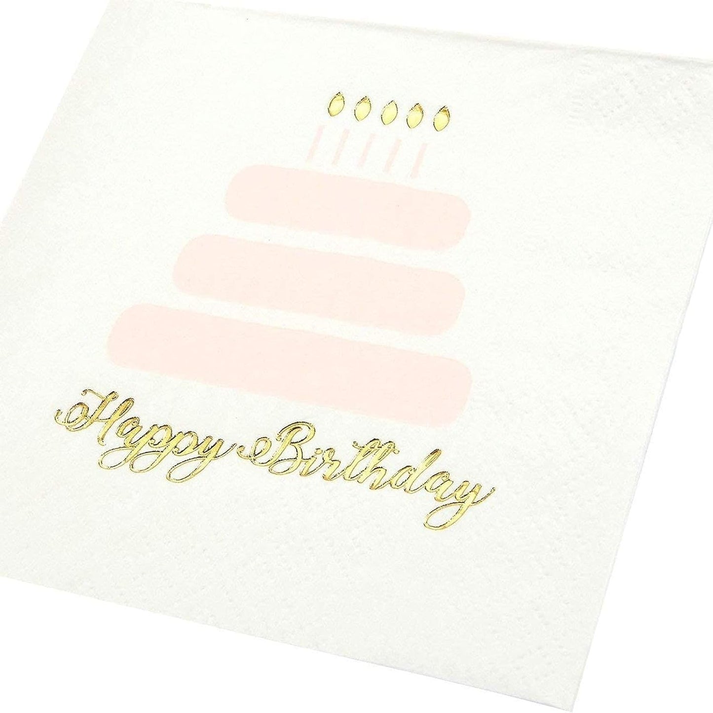 50 Pack Happy Birthday Cocktail Napkins for Women with Gold Foil Accents (Light Pink, 5 x 5 In)