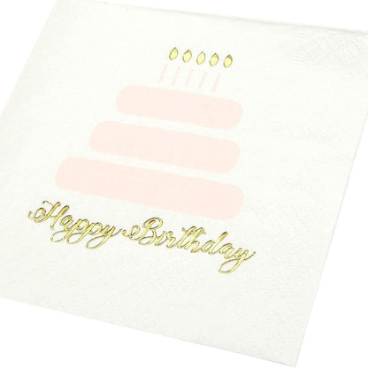50 Pack Happy Birthday Cocktail Napkins for Women with Gold Foil Accents (Light Pink, 5 x 5 In)