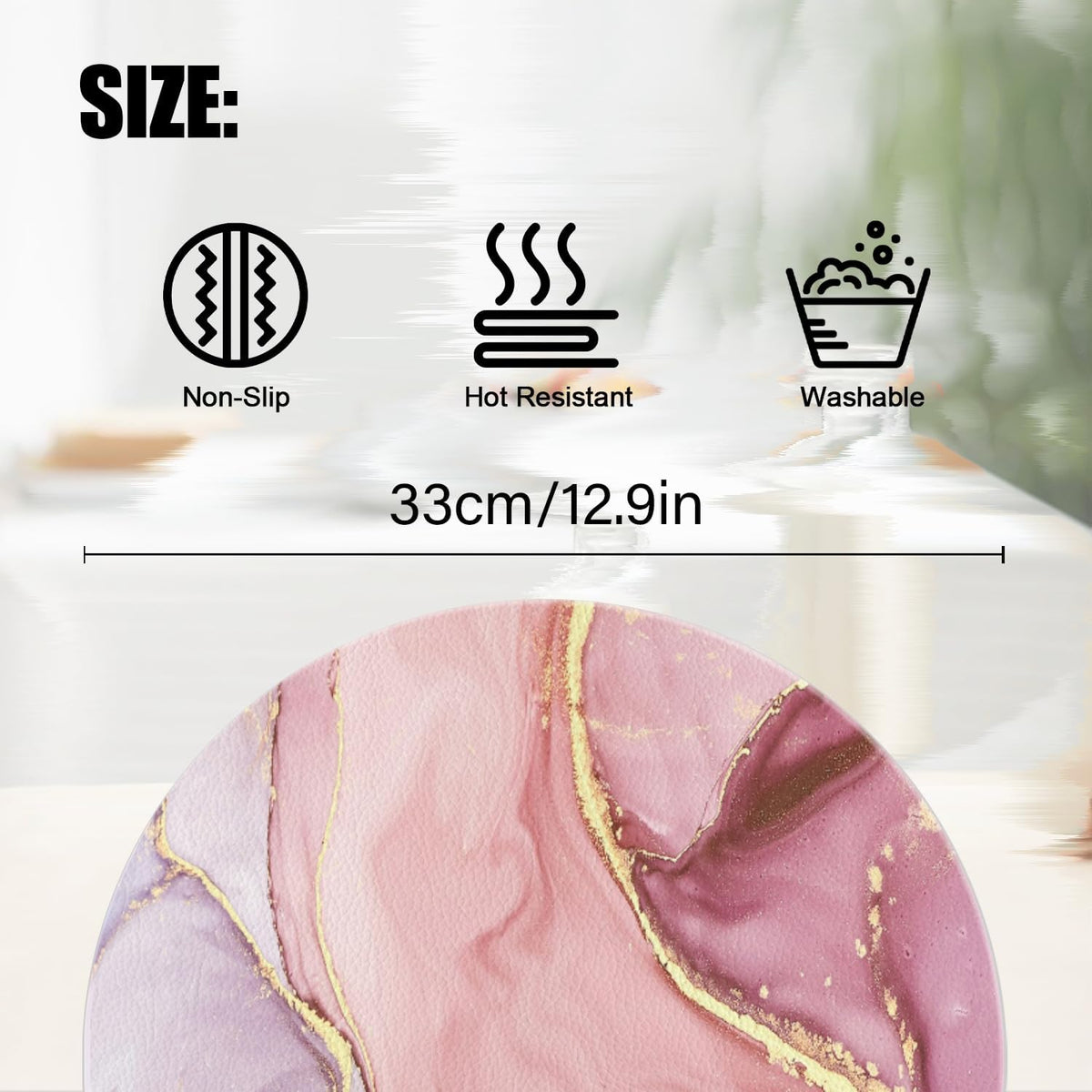 Faux Leather Heat Resistant Placemats Set of 4,Pink Marble Modern Texture Ding Table Placemat Washable Waterproof Non-Slip Table Place Mats for Party Coffee Bar,13inch