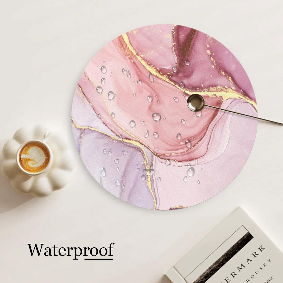 Faux Leather Heat Resistant Placemats Set of 4,Pink Marble Modern Texture Ding Table Placemat Washable Waterproof Non-Slip Table Place Mats for Party Coffee Bar,13inch