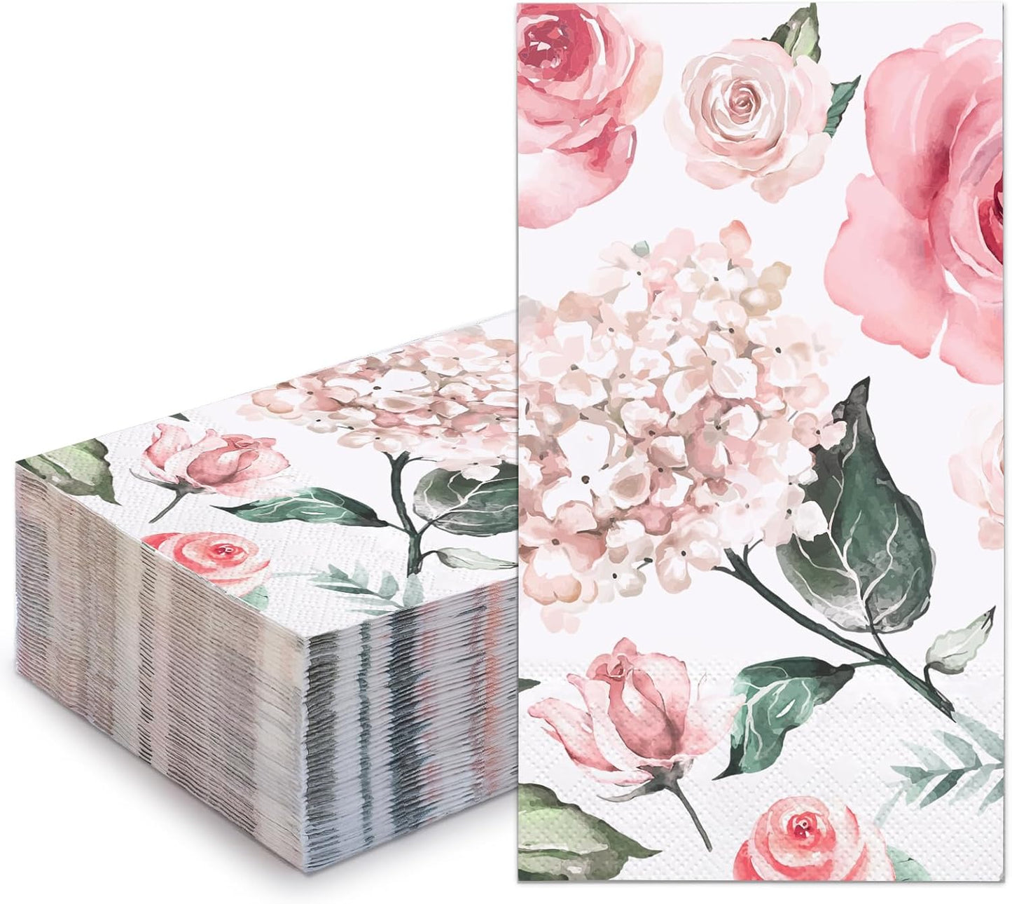 WRAPAHOLIC 50Pcs Watercolor Floral Napkins - 3-Ply Guest Disposable Hand Towels for Bathroom, Wedding Bridal Baby Shower Tea Party Birthday - 4.3 x 7.9 In