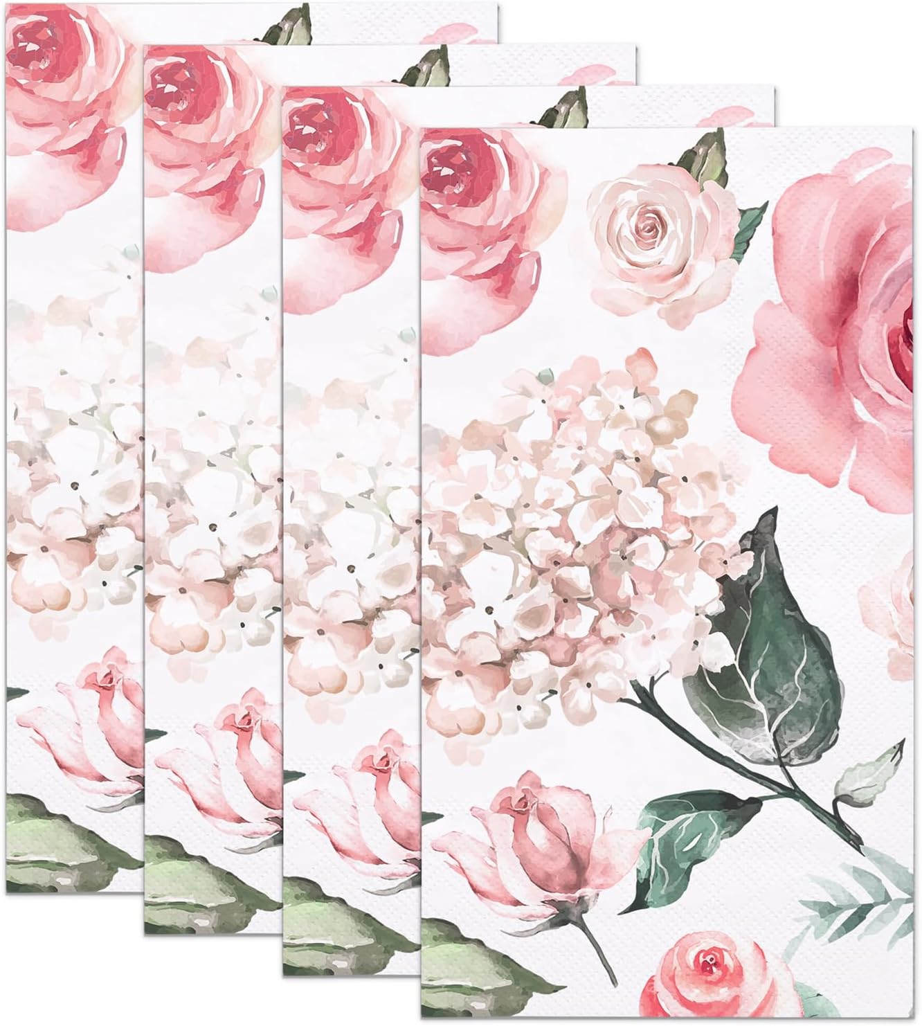WRAPAHOLIC 50Pcs Watercolor Floral Napkins - 3-Ply Guest Disposable Hand Towels for Bathroom, Wedding Bridal Baby Shower Tea Party Birthday - 4.3 x 7.9 In