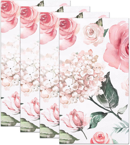 WRAPAHOLIC 50Pcs Watercolor Floral Napkins - 3-Ply Guest Disposable Hand Towels for Bathroom, Wedding Bridal Baby Shower Tea Party Birthday - 4.3 x 7.9 In