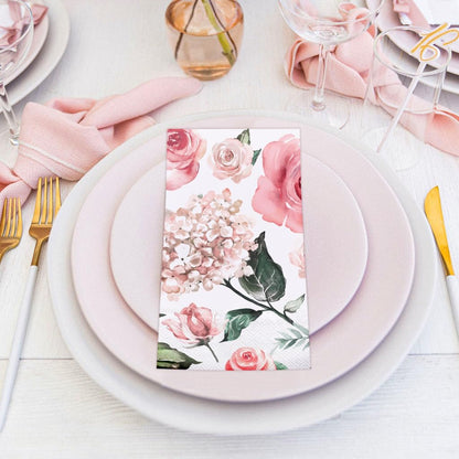 WRAPAHOLIC 50Pcs Watercolor Floral Napkins - 3-Ply Guest Disposable Hand Towels for Bathroom, Wedding Bridal Baby Shower Tea Party Birthday - 4.3 x 7.9 In