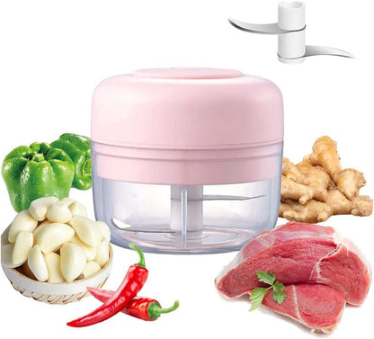 New Electric Garlic Chopper Mini Portable Vegetable Grinder Crusher Rechargeable Durable Press Cordless Upgrade Food Blender Dicer for Meat Vegetable Onion Salsa Salad Pesto Coleslaw (Pink -100)