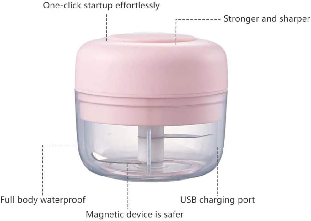 New Electric Garlic Chopper Mini Portable Vegetable Grinder Crusher Rechargeable Durable Press Cordless Upgrade Food Blender Dicer for Meat Vegetable Onion Salsa Salad Pesto Coleslaw (Pink -100)