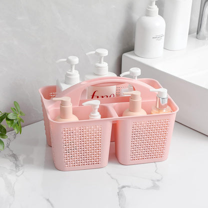 Plastic Portable Shower Caddy Basket with Handle, 3 Compartments, Pink