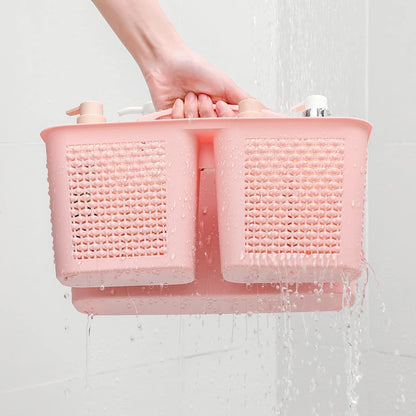 Plastic Portable Shower Caddy Basket with Handle, 3 Compartments, Pink
