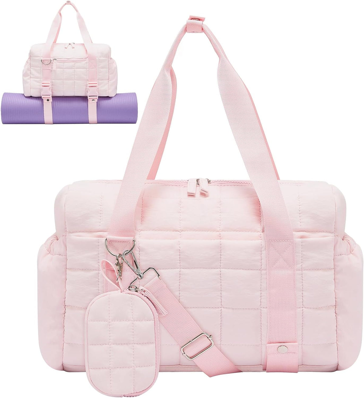 Small Gym Bag for Women, Puffy Sports Duffel Bag with Yoga Mat Holder