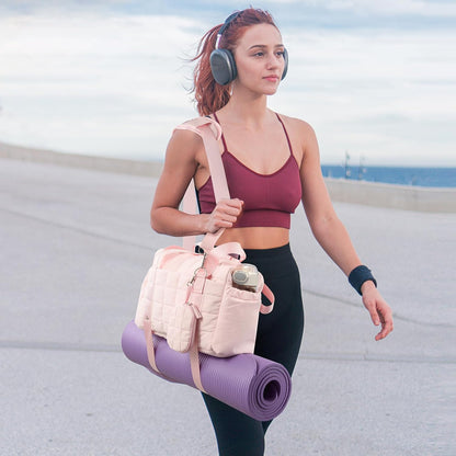 Small Gym Bag for Women, Puffy Sports Duffel Bag with Yoga Mat Holder