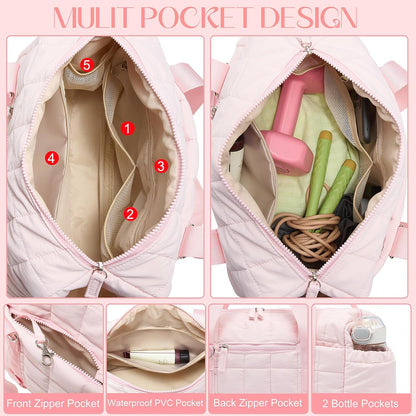 Small Gym Bag for Women, Puffy Sports Duffel Bag with Yoga Mat Holder