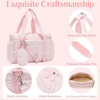 Small Gym Bag for Women, Puffy Sports Duffel Bag with Yoga Mat Holder