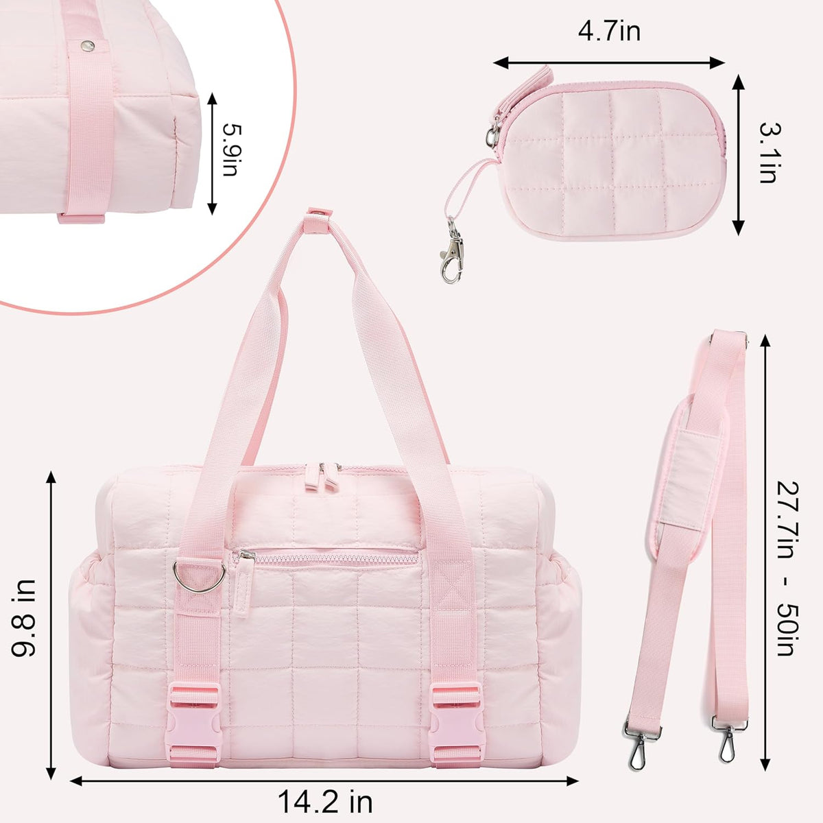 Small Gym Bag for Women, Puffy Sports Duffel Bag with Yoga Mat Holder