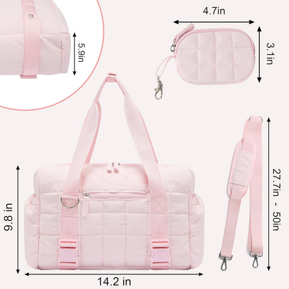 Small Gym Bag for Women, Puffy Sports Duffel Bag with Yoga Mat Holder